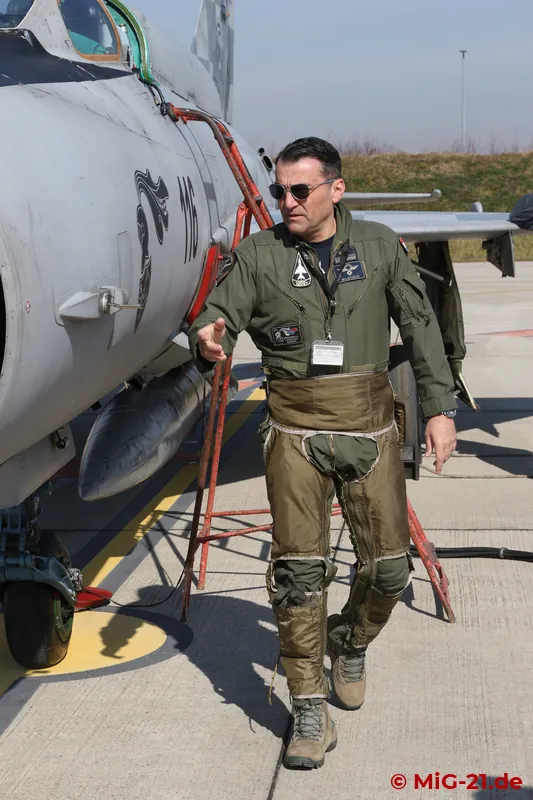 Lieutenant Colonel Milatović on the walk-around of his aircraft. As an experienced pilot who has already …