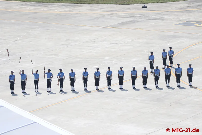 Flying rifles with fixed bayonets. Before the MiGs' flypast, Indian ceremonial soldiers give spectacular …