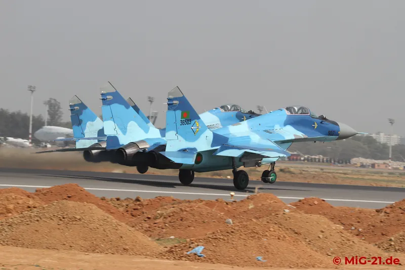 Two of the BAF's six MiG-29Bs taking off.