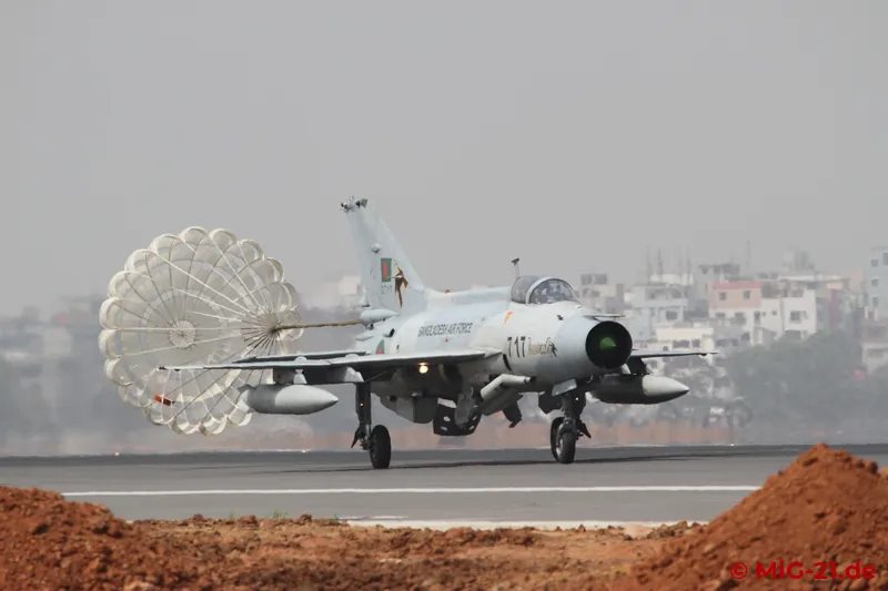 Brake chute landing of an F-7BG-I. The aircraft, which entered service in 2013, are the very last …
