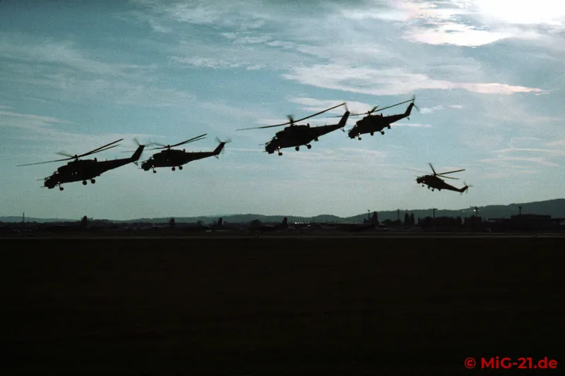 The varied flying programme lasted into the evening. The Czech (?) Mi-24 formation seen here is one of the …