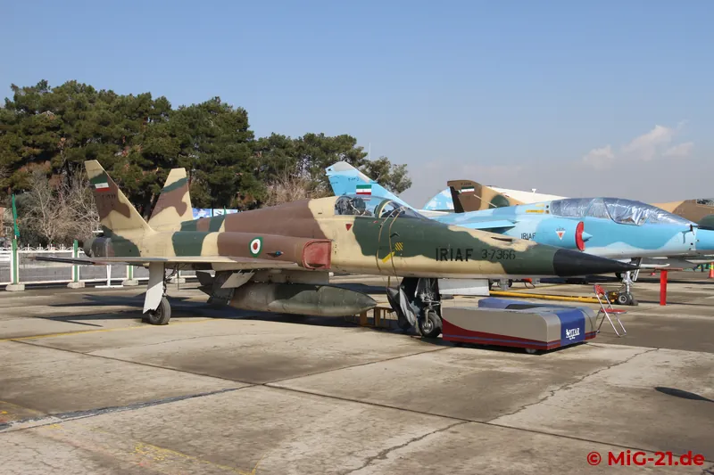 Lined up right next to it were a HESA Saeqeh, an F-5 converted to twin fins, ...