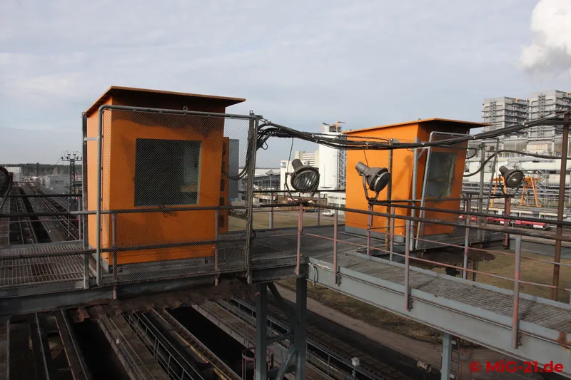 ... the engines are started in the cabins above the tracks ...
