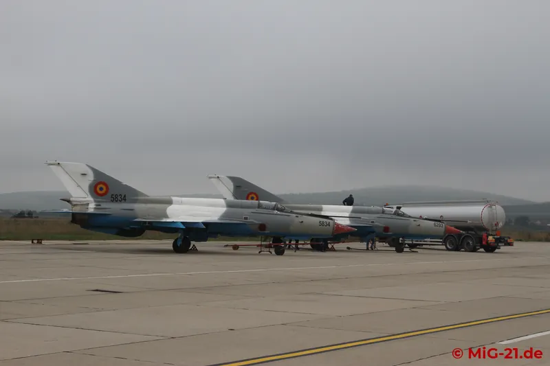 Grey MiGs on grey concrete under a grey sky – not a particularly successful start.