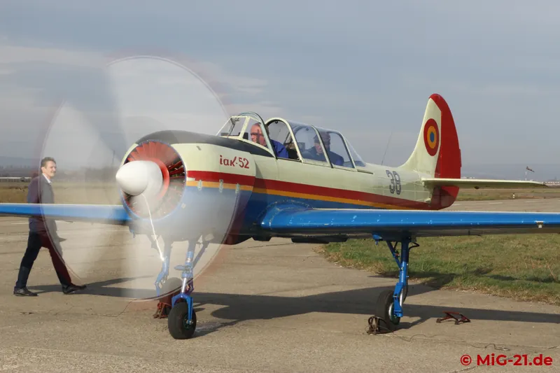 The IAK-52 built at the factory, seen here during an engine run, is also still supported.