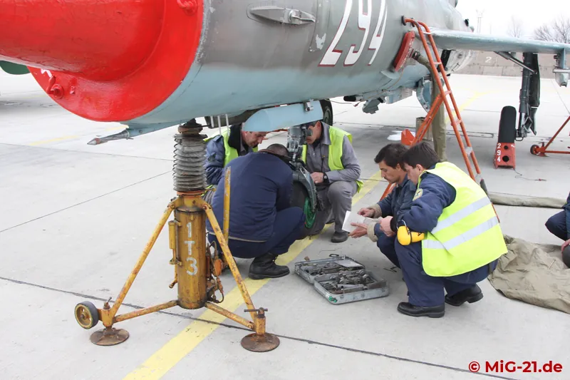 Rare insight: the nose wheel of a MiG-21 was changed on the flightline.
