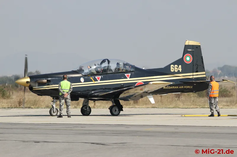 The aerobatics of a PC-9 from the 12th training air base at Dolna Mitropolia were followed by ...