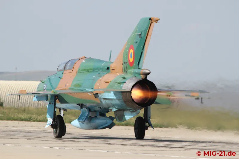 The LanceR B two-seaters showed solo aerobatics – here one aircraft lighting the afterburner and ...