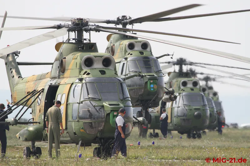 Six IAR 330s – both the transport version and the SOCAT combat helicopter – demonstrated the insertion of …