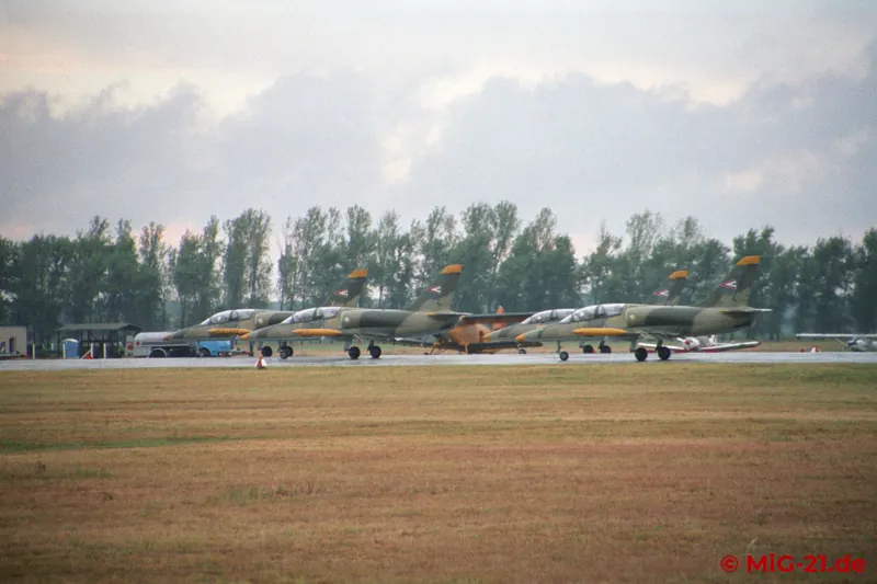 L-39s, which Hungary had received from NVA stocks, flew in formation.